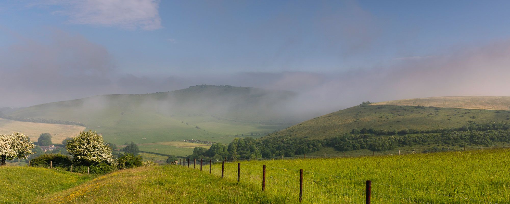 Countryside view on misty day